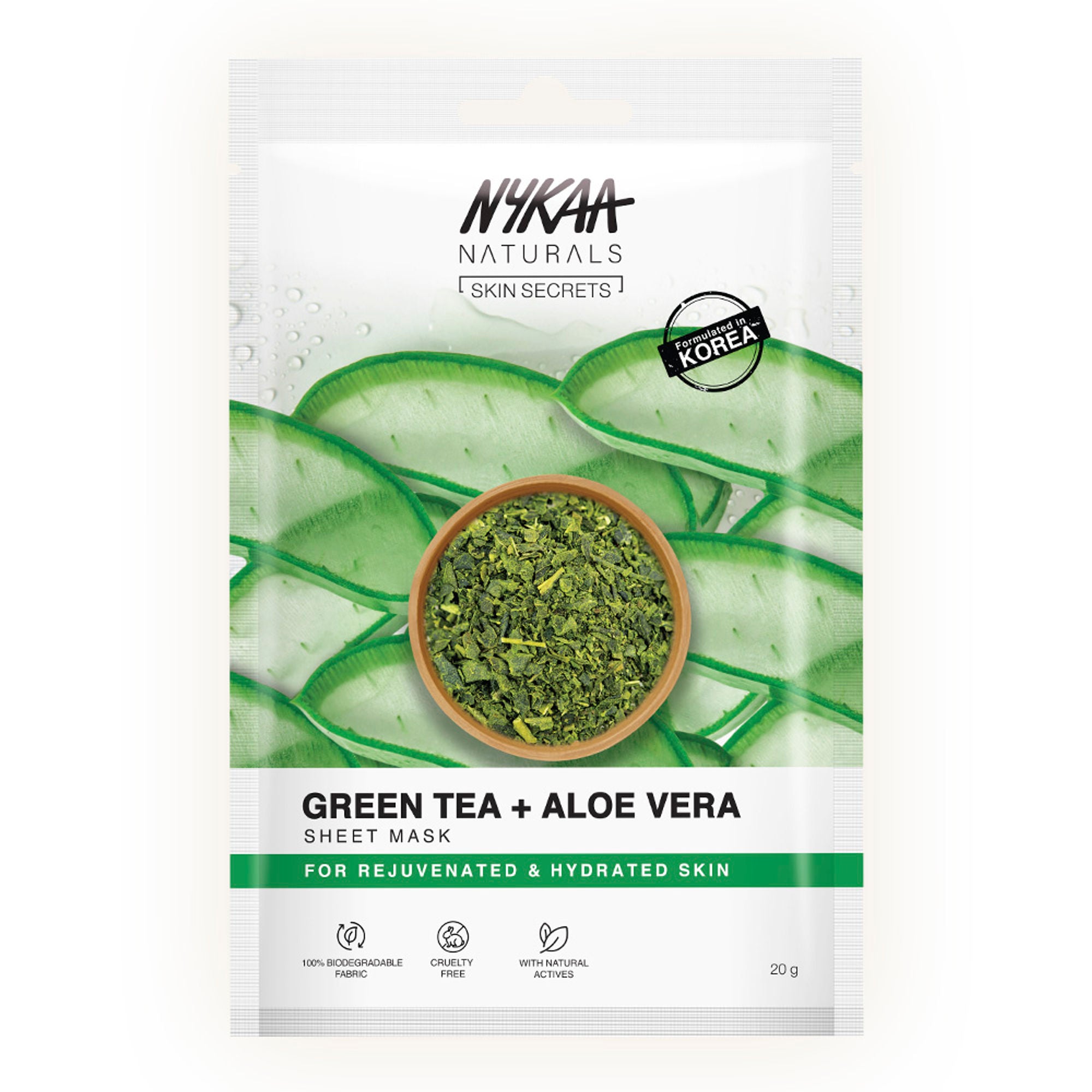 Nykaa Green Tea + Aloe Vera Sheet Mask For Hydrated Skin - Formulated in Korea - For All Skin Types - Green Tea + Aloe Vera - Distacart