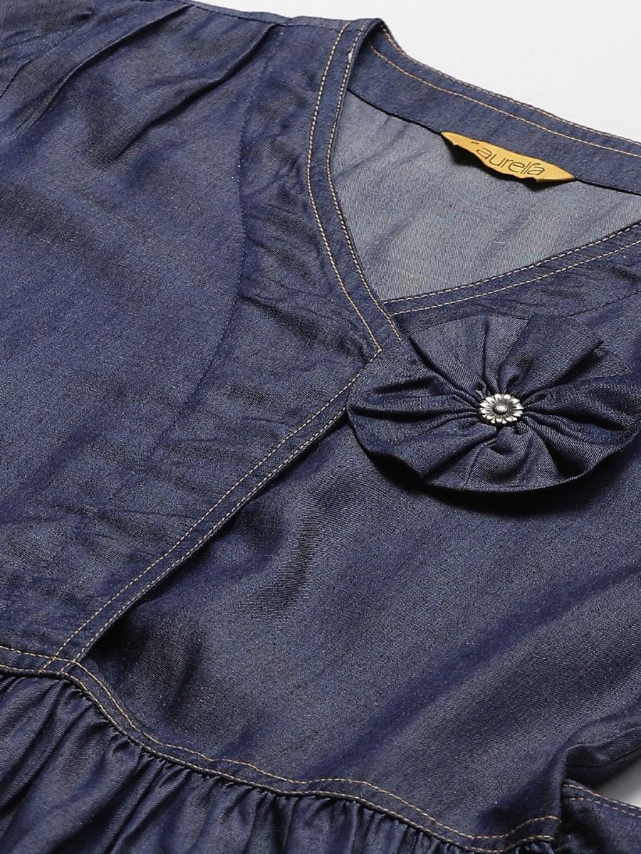 AURELIA Women Navy Blue Solid Chambray Maxi Dress - Distacart