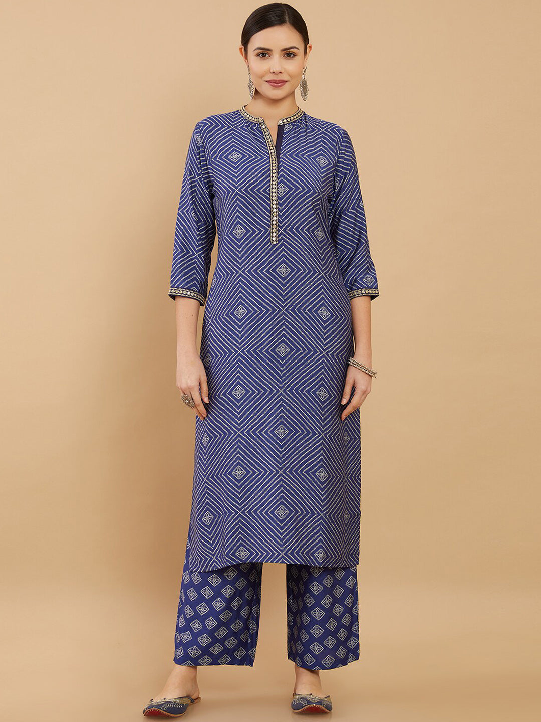 Soch Women Blue Printed Kurta with Palazzos - Distacart