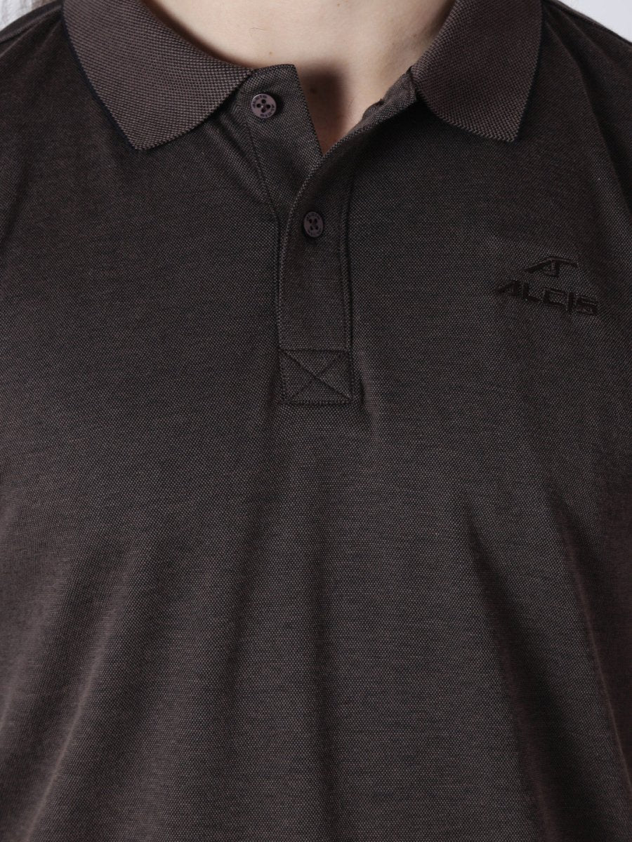 Alcis Men Brown Solid Polo Collar T-shirt - Distacart