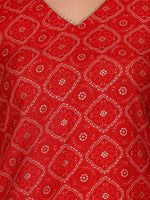 Thumbnail for Ode by House of Pataudi Bandhani Printed V-Neck Gotta Patti Straight Kurta with Trousers - Distacart