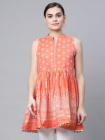 Thumbnail for Ahalyaa Women Orange Pure Cotton Porcian Print Tunic - Distacart