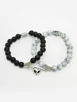 Thumbnail for NVR Men & Women Set of 2 Black & White Marbel Crystal Bracelet - Distacart