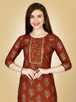 Thumbnail for Jyoti Fashion Women's Rust Viscose Rayon Embroidered Kurta Pant Set - Distacart
