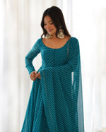 Thumbnail for Lehenga Mart Designer Anarkali Suit With Kurta, Pant, Dupatta For Women-Rama - Distacart