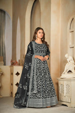 Thumbnail for Jyoti Fashion Women's Black Net Embroidered Anarkali Kurta Pant Set With Dupatta - Distacart