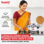 Thumbnail for Sumeet Stainless Steel Induction Bottom Kadhai with Glass Lid - Dista