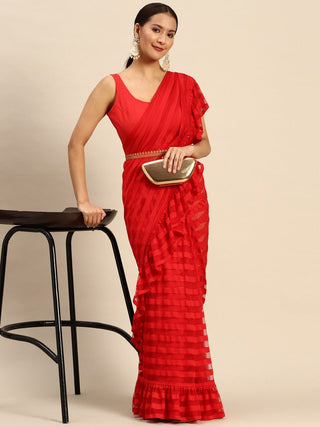 Ahalyaa Striped Net Ready To Wear Saree - Distacart