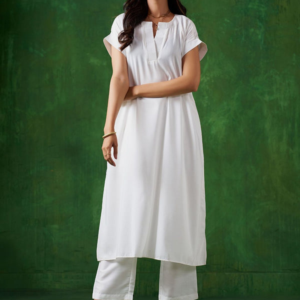 Sangria White Extended Sleeves A-Line Kurta With Trouser - Distacart