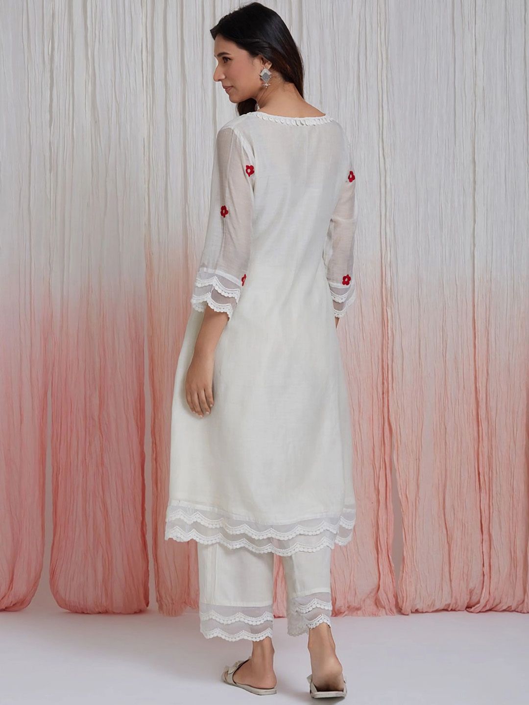 Kalini Floral Embroidered A-Line Thread Work Kurta With Palazzos & Dupatta - Distacart