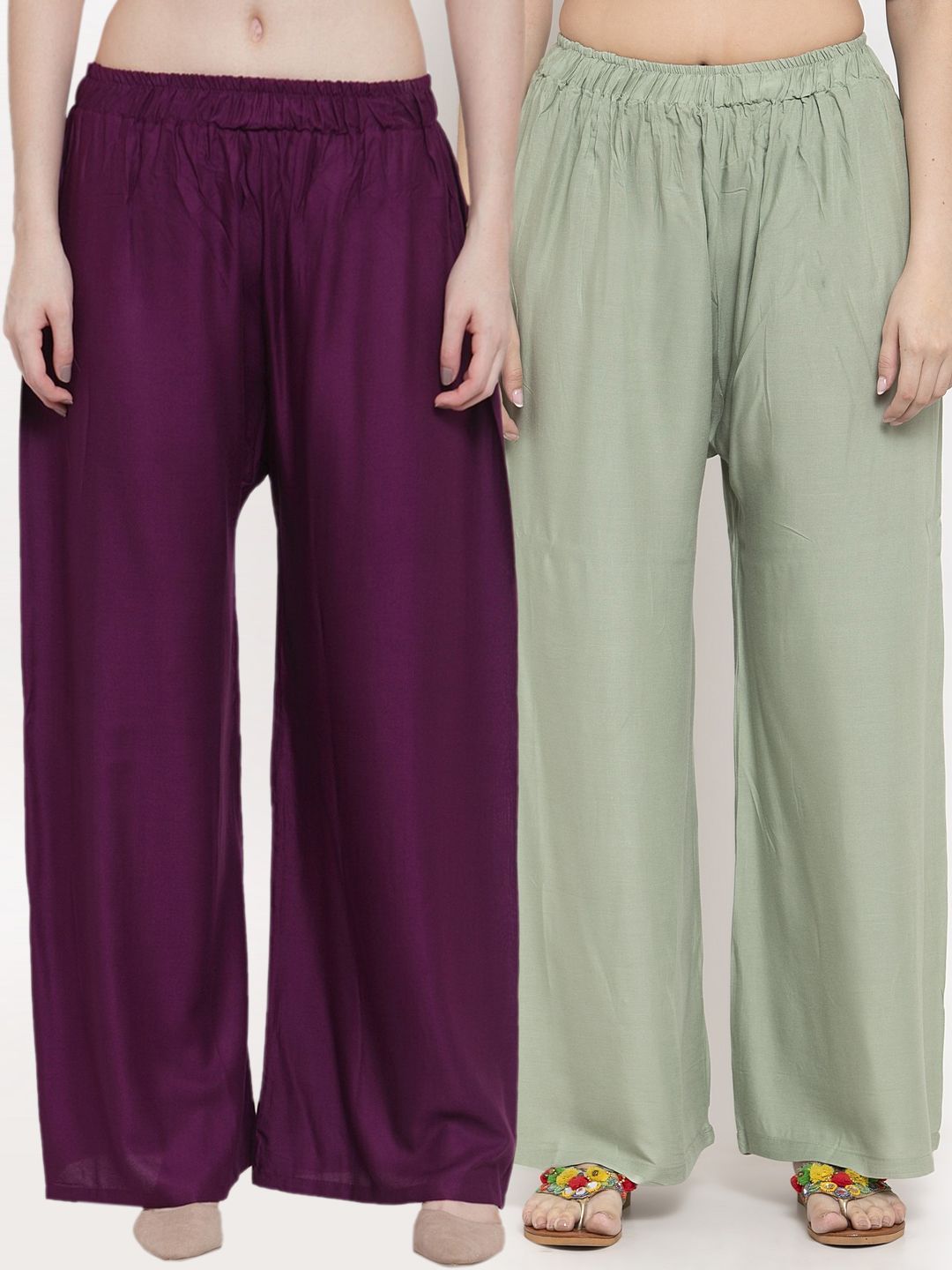 TAG 7 Women Pack Of 2 Solid Straight Palazzos - Distacart