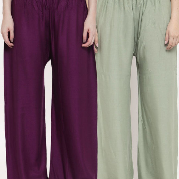 TAG 7 Women Pack Of 2 Solid Straight Palazzos - Distacart