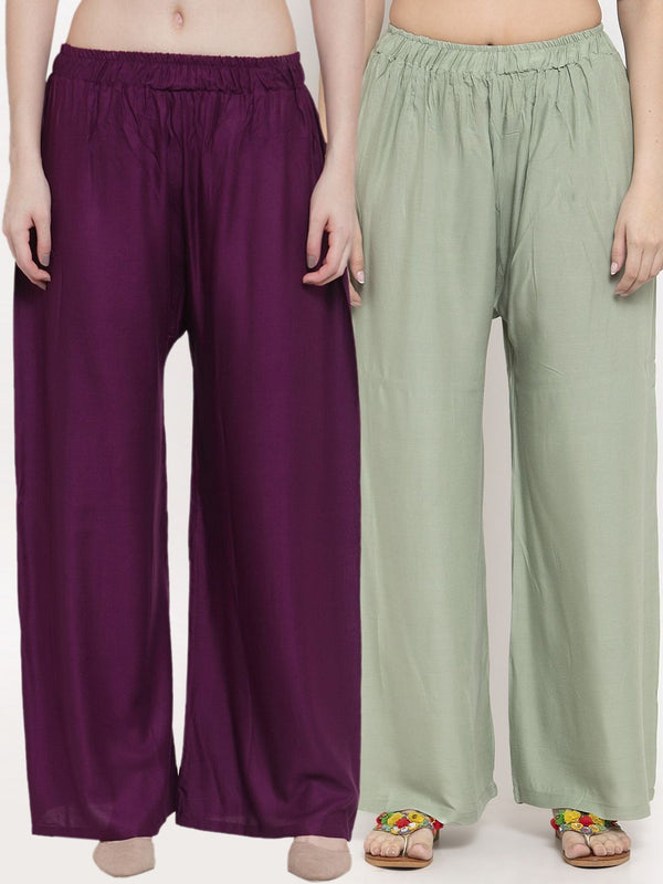TAG 7 Women Pack Of 2 Solid Straight Palazzos