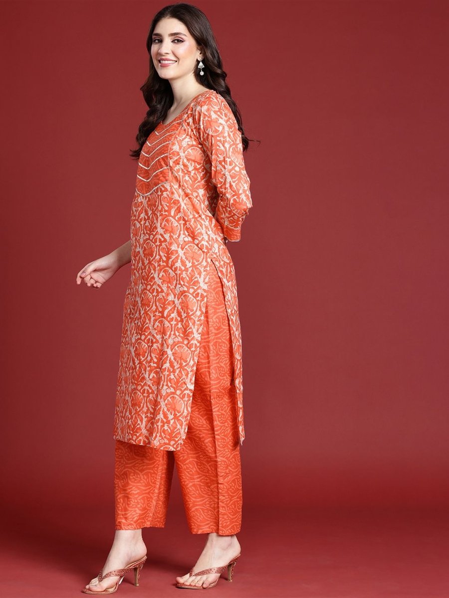 Anouk Women Floral Printed Regular Gotta Patti Pure Cotton Kurta with Trousers & Dupatta