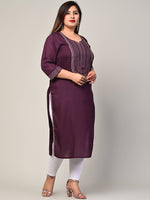 Thumbnail for Swasti Women Purple Flared Sleeves Thread Work Floral Kurta