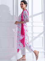 Thumbnail for Anouk Women Floral Printed Kantha Work Pure Cotton Kurta with Trousers & With Dupatta