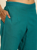 Thumbnail for All About You Women Teal Blue Floral Printed Regular Pure Cotton Kurta with Trousers - Distacart
