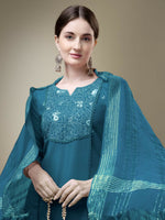 Thumbnail for Jyoti Fashion Women's Morpich Cotton Blend Embroidery & Fancy Lace work Kurta with Trouser & Dupatta - Distacart