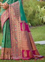 Thumbnail for Shree Shyam Fashion Rama Green Banarasi Silk Saree - Distacart