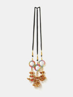 Thumbnail for Ruby Raang Gold Gota Pati Work And Colorful Pastel Hues Threads With Shell And Black Thread And Mirror Work - Distacart