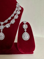 Thumbnail for Siver American Diamond Two Layer Elegent Necklace Set With Earrings By House of Ree - Distacart