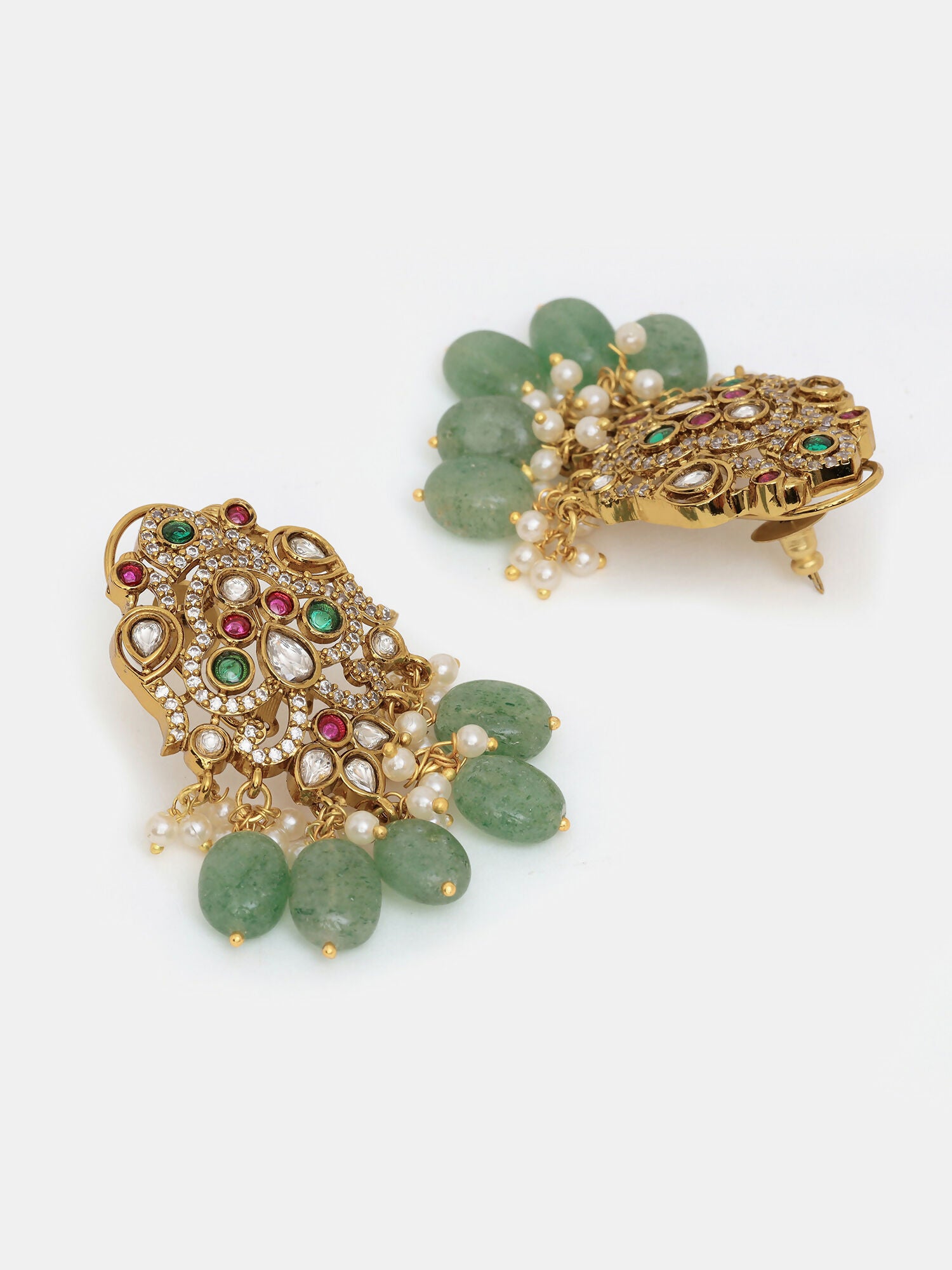 Ruby Raang 22k Gold Polished Long Kundan Heavy Maharani Necklace With Earrings - Distacart
