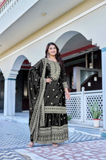 Thumbnail for Teeya Creation Black Color Chinon Silk Heavy Embroidery Work Wedding Wear Sharara - Distacart