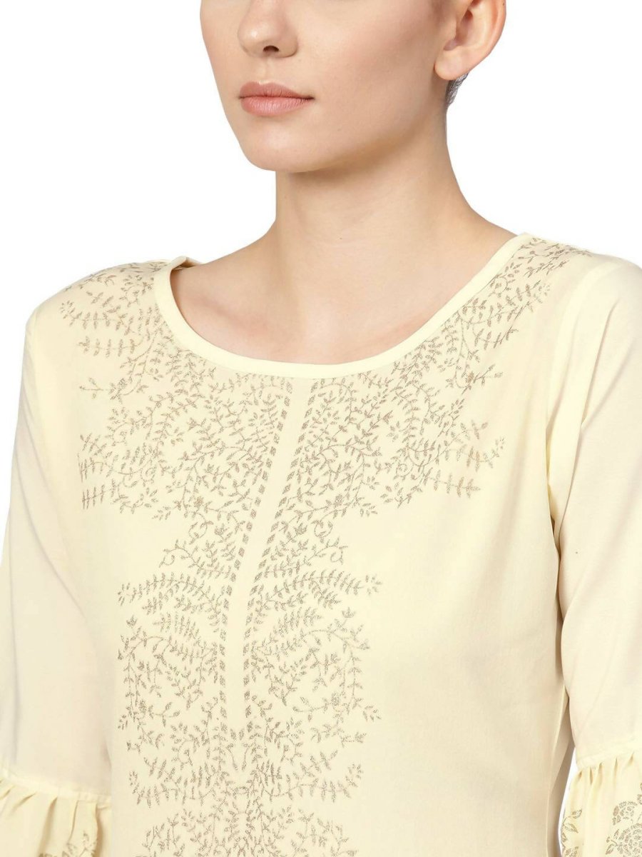 Ahalyaa Cream Crepe Glitter Print Kurta Sharara Set With Dupatta - Distacart