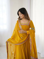 Thumbnail for Teeya Creation Yellow Color Heavy Georgette Wedding Wear Embroidery Work Long Gown