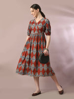 Thumbnail for Myshka Women's Multi Printed Cotton V-Neck Empire Party Dress - Distacart