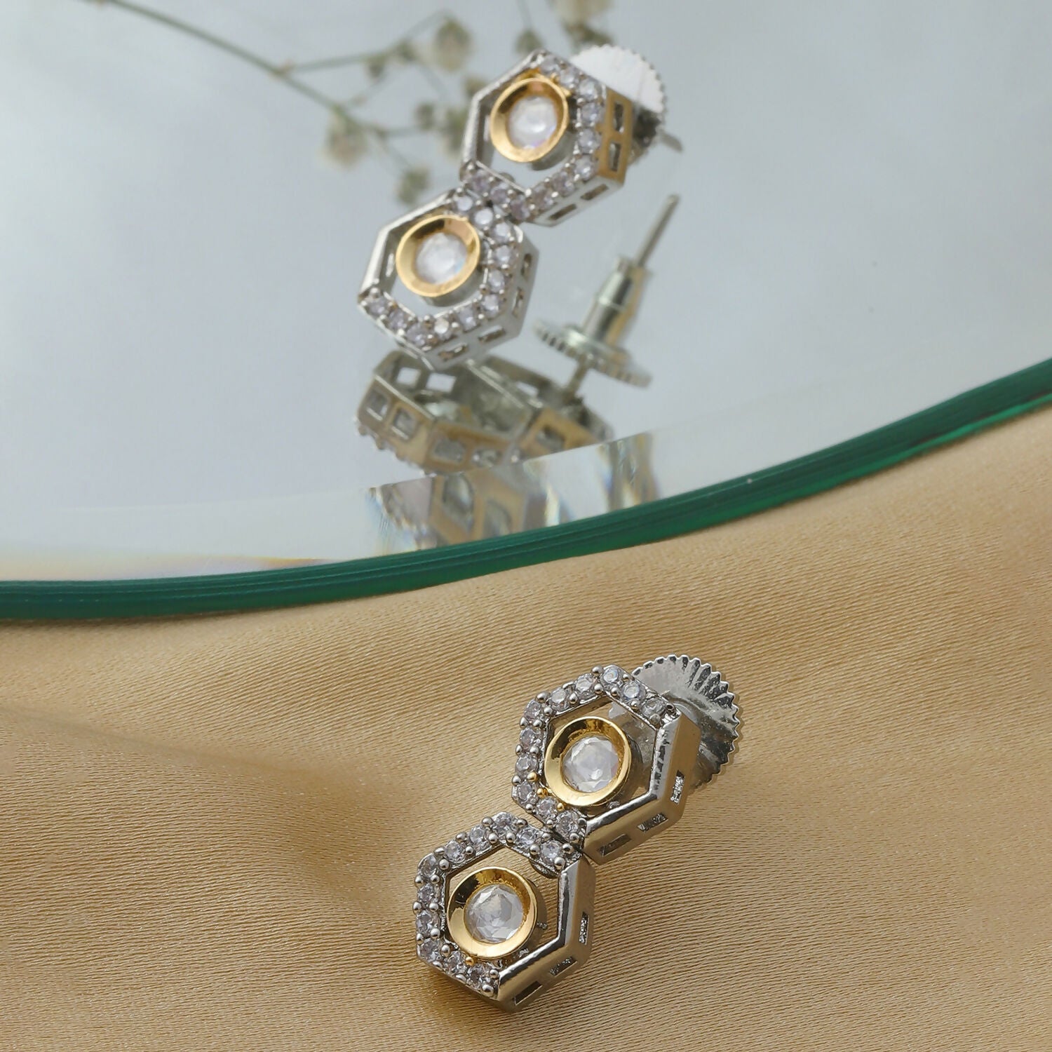 Duet Silver and Gold Earrings (Silver) - Ruby Raang - Distacart