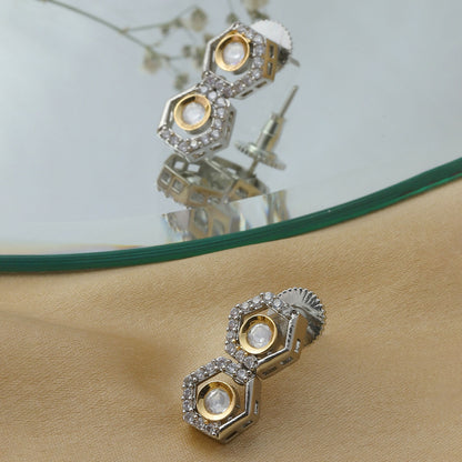 Duet Silver and Gold Earrings (Silver) - Ruby Raang - Distacart