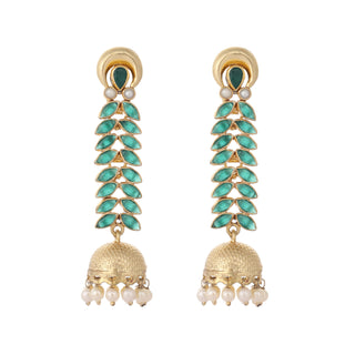 Nuyug 22K Gold Plated Green Fern Earrings