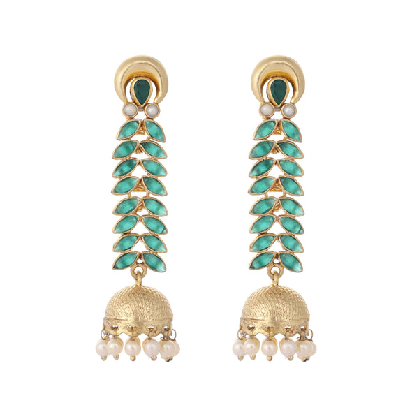 Nuyug 22K Gold Plated Green Fern Earrings
