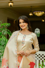 Thumbnail for The52 Chiku Women's Beautiful Thread Work Viscose Assam Silk Fabric with Straight Kurta, Pant and Dupatta Set - Distacart