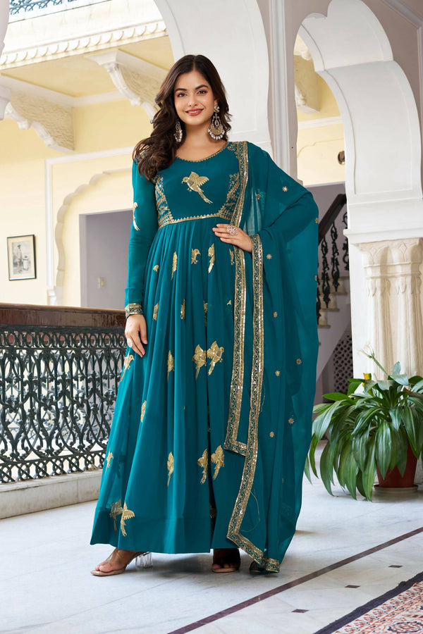 Joban Fashion Green Kurta set with Pant Georgette Thread with Sequins work