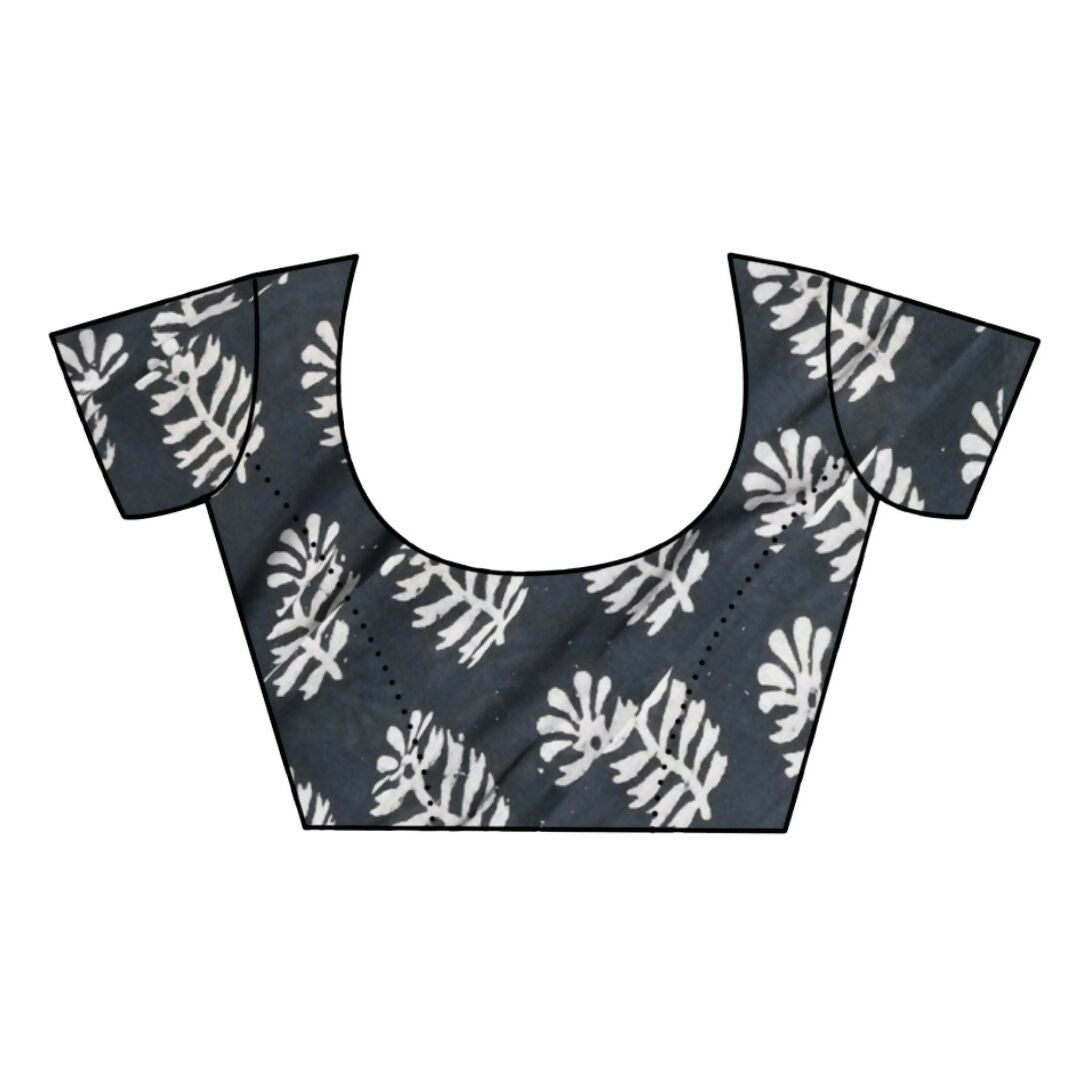 Very Much Indian Handblock Printed Cotton Saree With Natural Dyes - Black White - Distacart