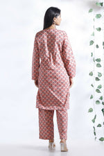 Thumbnail for Breathables Women’S Loungewear Long Kurta Co-Ord Set Cotton Pink Indian Motif Butta Print - Dista