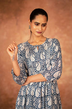 Thumbnail for Joban Fashion Blue Floral Hand Block Printed Cotton Kurta Pant Set - Distacart