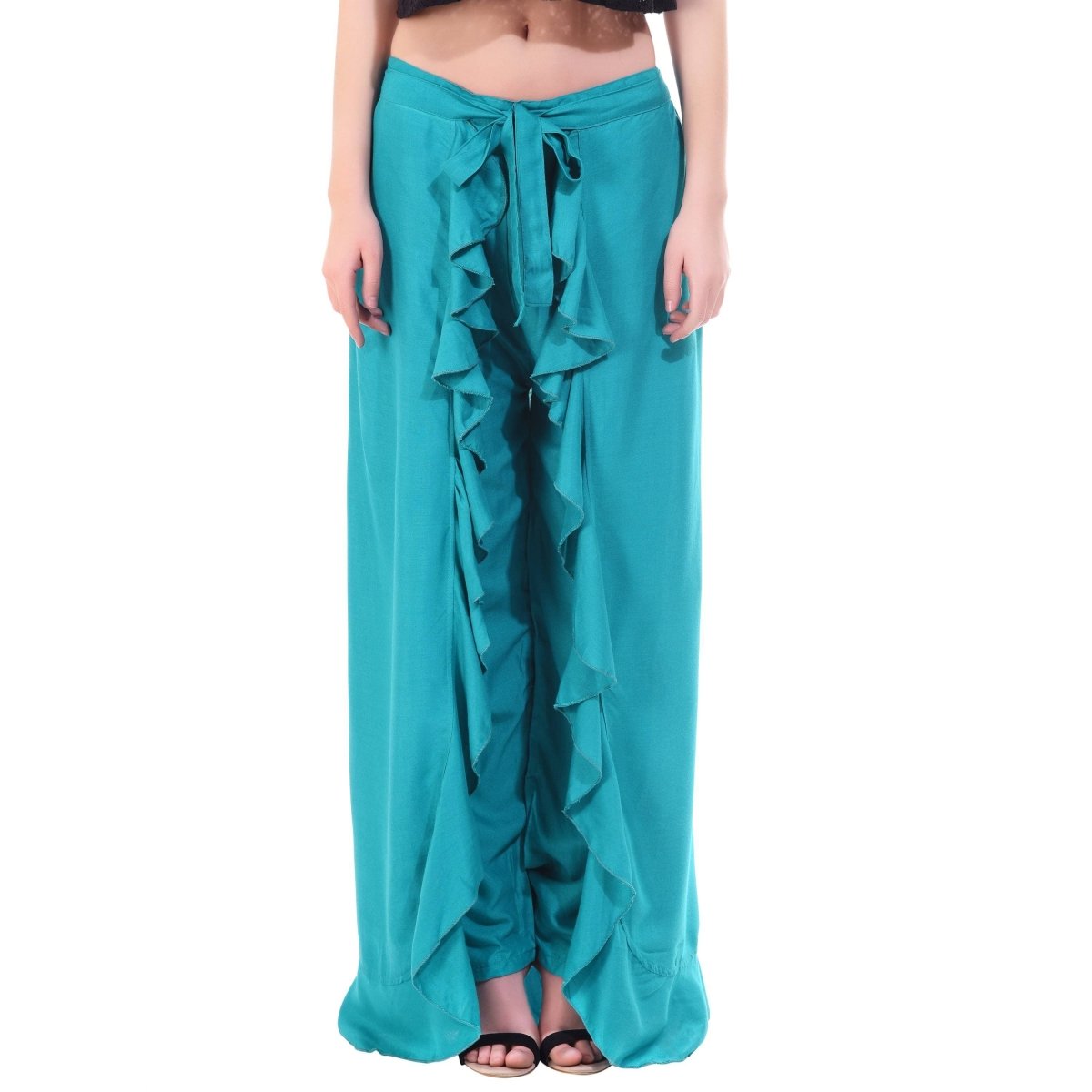 Asmaani Turquoise Color Plain Ruffle Palazzo
