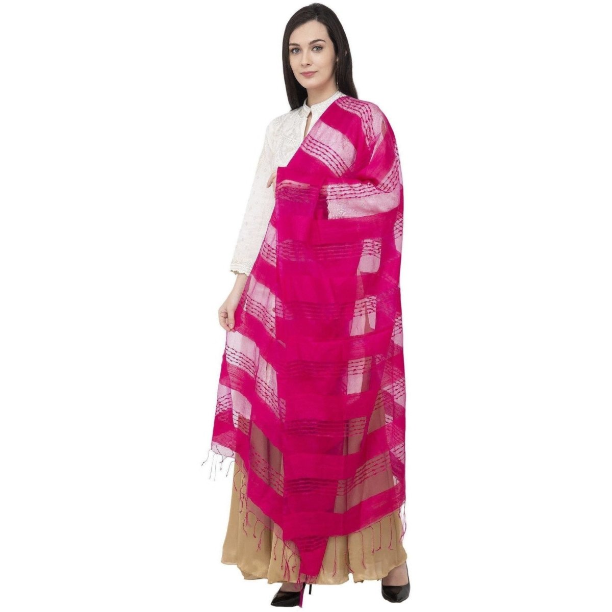 A R SILK Payal Plan Regular Dupatta Rani Color Dupatta or Chunni