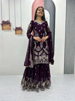 Thumbnail for Teeya Creation Womens New Heavy Fox Georgette Fabric With Heavy Embroidery Work Wine Kurta Set - Dista