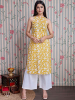 Thumbnail for Ode by House of Pataudi Floral Printed Pure Cotton Straight Kurta with Palazzos - Distacart