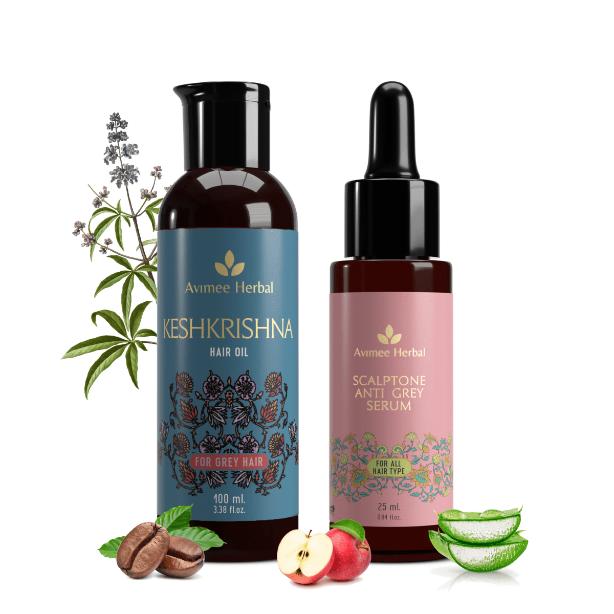 Avimee Herbal Anti Grey Hair Combo - Keshkrishna Hair Oil And Scalptone Grey Hair Serum, Restores Natural Color - Distacart