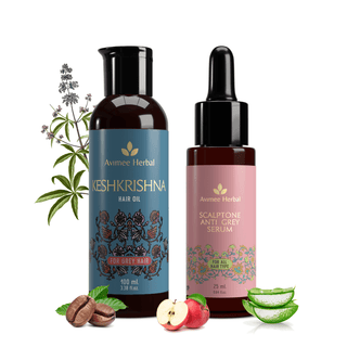 Avimee Herbal Anti Grey Hair Combo - Keshkrishna Hair Oil And Scalptone Grey Hair Serum, Restores Natural Color - Distacart