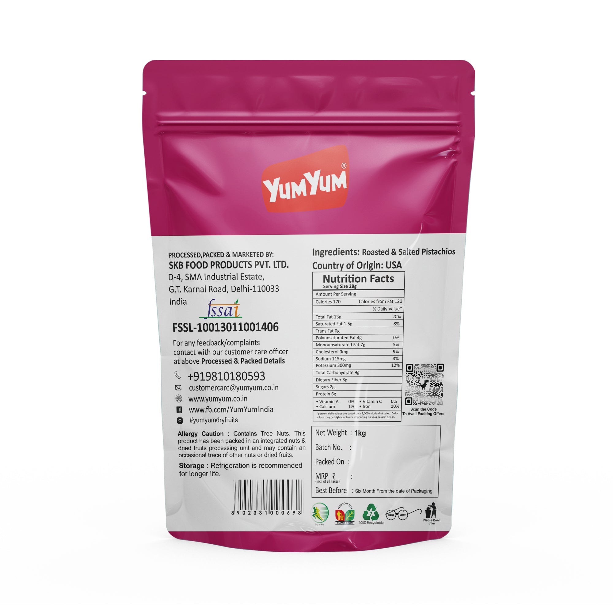 Yum Yum Roasted & Salted Pistachios Pouch - Dista
