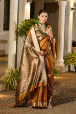 Thumbnail for Vishnu Weaves Women's Yellow Soft Tussar Silk Printed Saree with Blouse