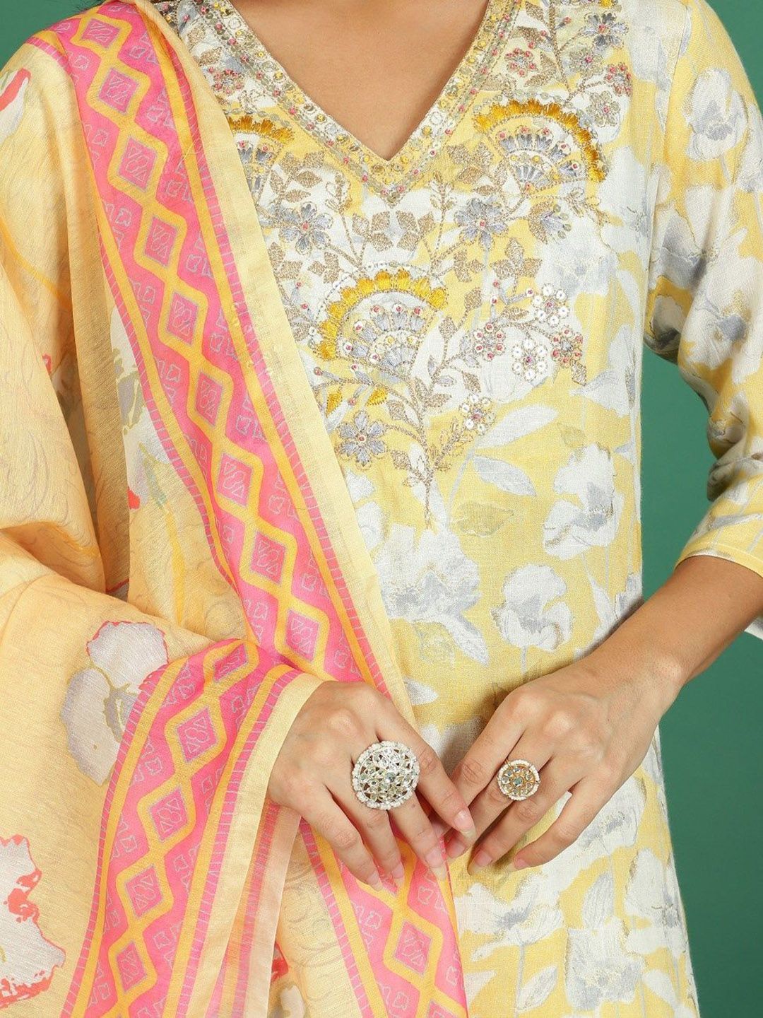 Sangria Printed With Embroidered Kurta With Trousers & Dupatta - Distacart