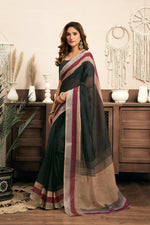Thumbnail for Joban Fashion  Black Solid Linen Ready To Wear Saree With Unstitched Blouse - Distacart