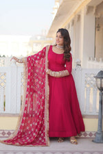 Thumbnail for Jyoti Fashion Women's Rani Pink Faux Blooming Sequins Zari Embroidered Anarkali Dress with Dupatta - Distacart